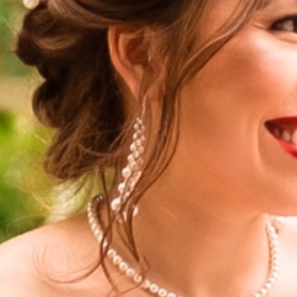 Pearl Earrings, Long Dangle Earrings, Beaded Woven Jewelry Earrings, - Picture 2 of 4